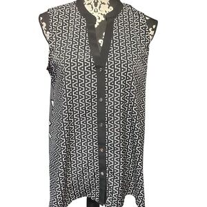 Alfani Sz 8 Sleeveless Blouse Blue Tunic Tank Top V Neck Button Down